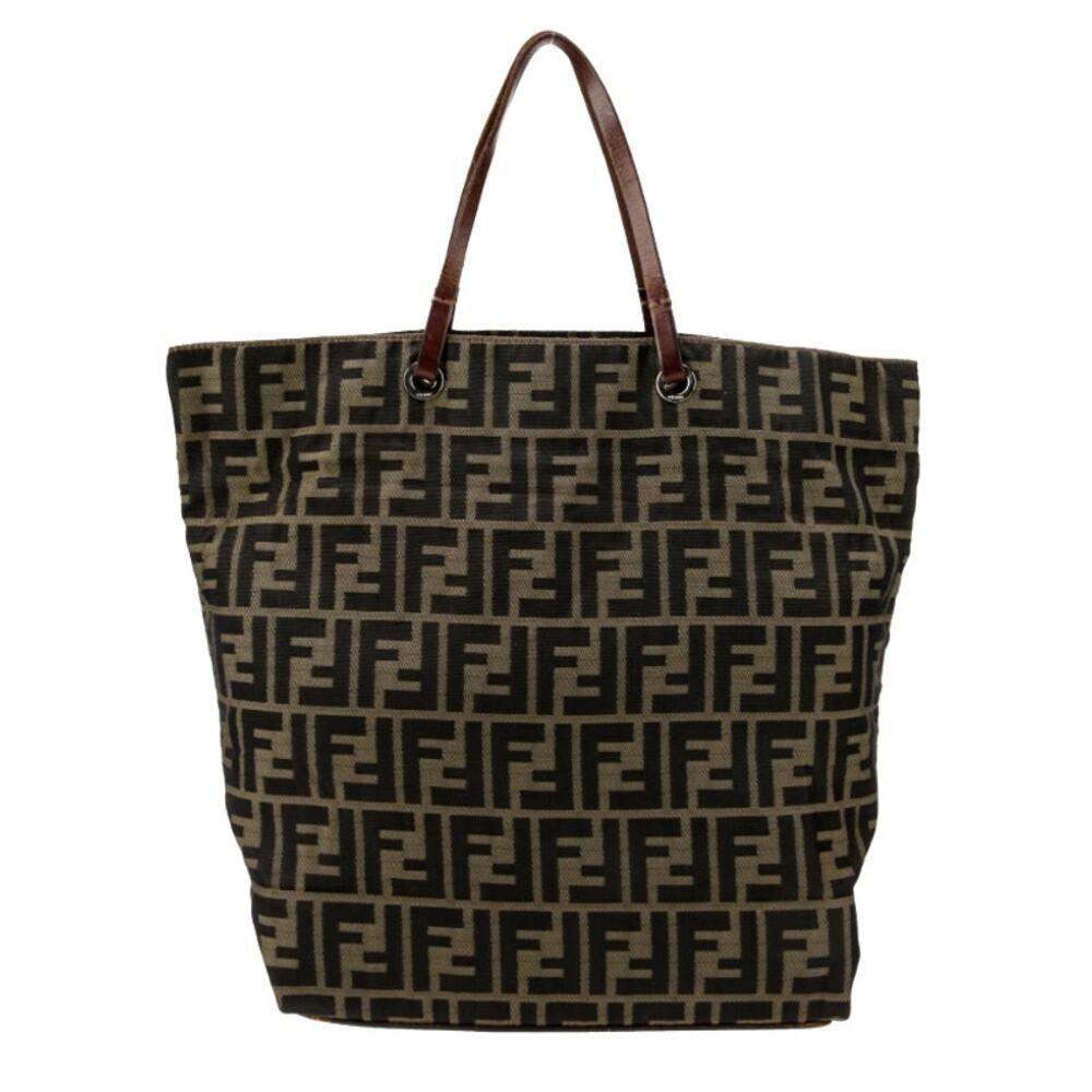 Fendi FF Logo Zucca Bag Shoulder Strap Tote Purse Brown Black Canvas Monogram